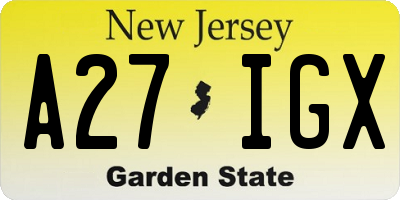 NJ license plate A27IGX