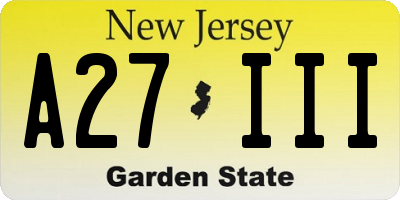 NJ license plate A27III