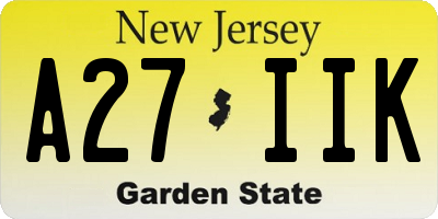 NJ license plate A27IIK