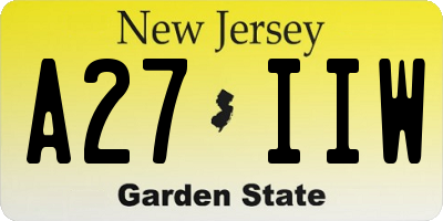 NJ license plate A27IIW