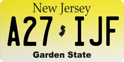 NJ license plate A27IJF