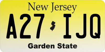 NJ license plate A27IJQ