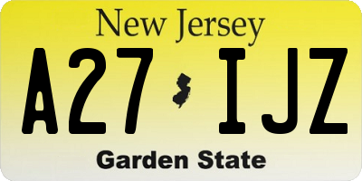 NJ license plate A27IJZ