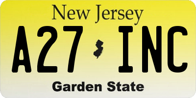 NJ license plate A27INC