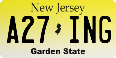 NJ license plate A27ING