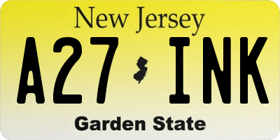 NJ license plate A27INK
