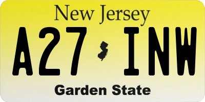 NJ license plate A27INW