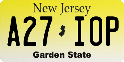 NJ license plate A27IOP