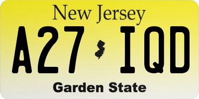 NJ license plate A27IQD