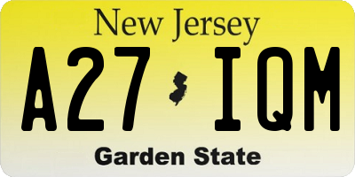 NJ license plate A27IQM