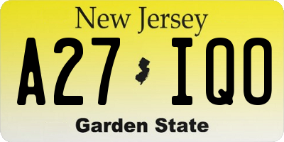 NJ license plate A27IQO