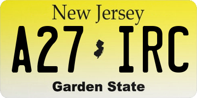 NJ license plate A27IRC