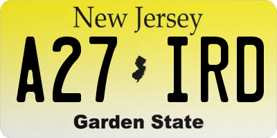 NJ license plate A27IRD