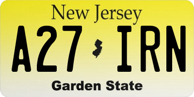 NJ license plate A27IRN