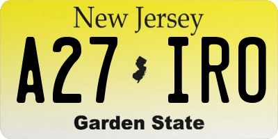 NJ license plate A27IRO