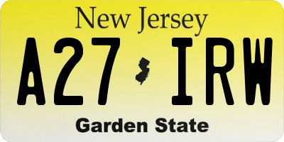 NJ license plate A27IRW