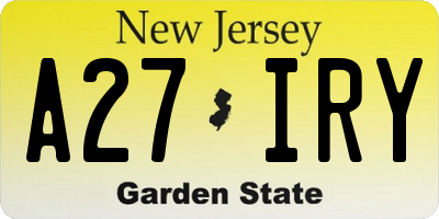 NJ license plate A27IRY