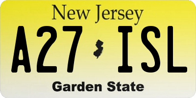 NJ license plate A27ISL