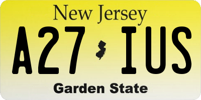 NJ license plate A27IUS
