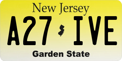 NJ license plate A27IVE