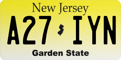 NJ license plate A27IYN