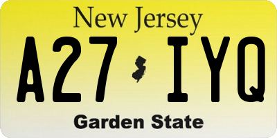 NJ license plate A27IYQ