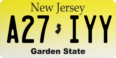 NJ license plate A27IYY