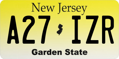 NJ license plate A27IZR