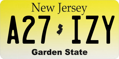 NJ license plate A27IZY