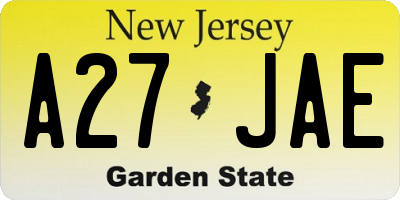 NJ license plate A27JAE