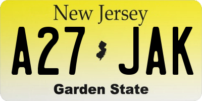 NJ license plate A27JAK