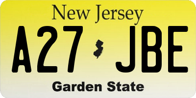 NJ license plate A27JBE