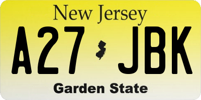 NJ license plate A27JBK