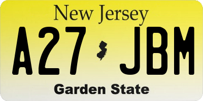 NJ license plate A27JBM