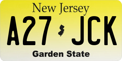 NJ license plate A27JCK