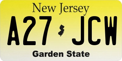NJ license plate A27JCW