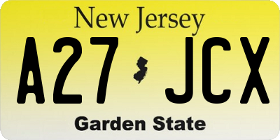 NJ license plate A27JCX