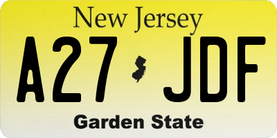 NJ license plate A27JDF