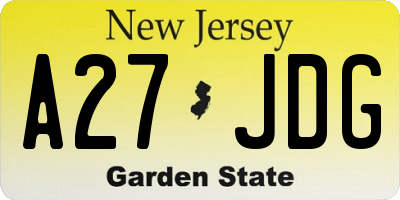 NJ license plate A27JDG