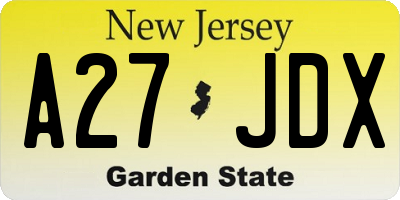 NJ license plate A27JDX