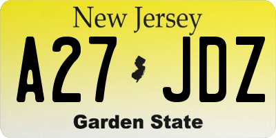NJ license plate A27JDZ