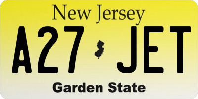 NJ license plate A27JET