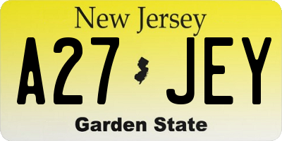 NJ license plate A27JEY