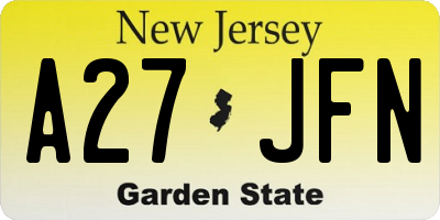NJ license plate A27JFN