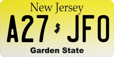 NJ license plate A27JFO