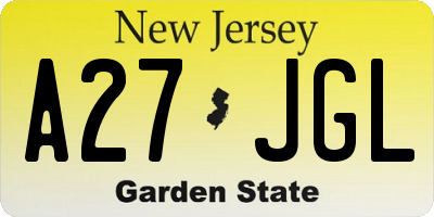 NJ license plate A27JGL