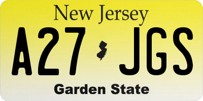 NJ license plate A27JGS