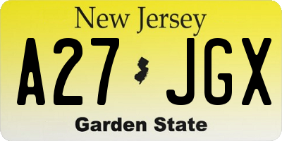 NJ license plate A27JGX