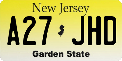 NJ license plate A27JHD