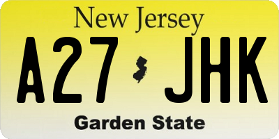 NJ license plate A27JHK